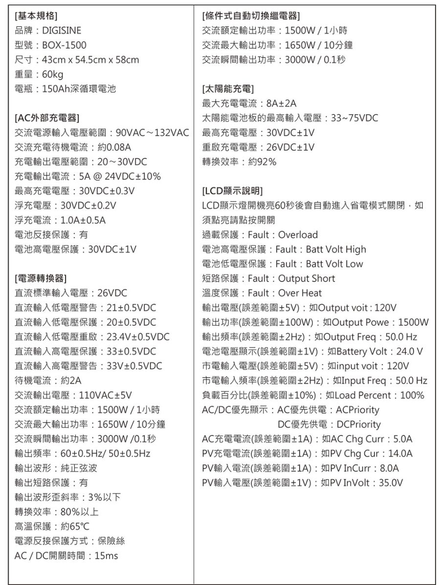 Digisine ★【BOX-1500】多功能行動備用電源箱24V/110V 產品細部圖